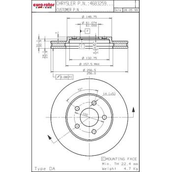 1998 Plymouth Voyager Disc Brake Rotor Front Eurorotor 53100 image 1 of 1