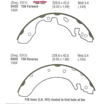 1998 Mercury Mystique Drum Brake Shoe Rear Eurorotor 736 image 1 of 1