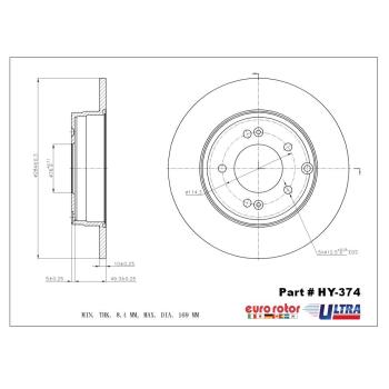 2016 Kia Optima Disc Brake Rotor Rear Eurorotor HY374 image 1 of 1
