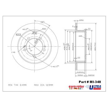 2000 Mitsubishi Eclipse Disc Brake Rotor Rear Eurorotor MI348 image 1 of 1