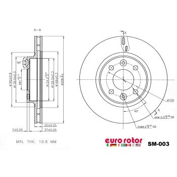2016 Smart Fortwo Disc Brake Rotor Front Eurorotor SM003 image 1 of 1