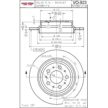 2007 Volvo S60 Disc Brake Rotor Rear Eurorotor VO923 image 1 of 1